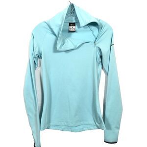 Nike Pro Dri-Fit Collar/Shoulder Zip Pullover Athletic Top Aqua Size Small
